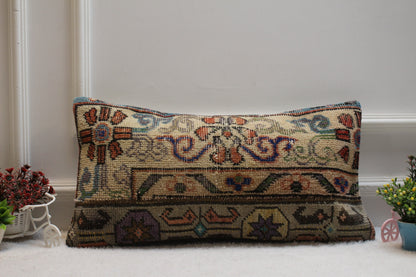 Handmade Kilim Lumbar Pillow Cover: Upcycled Woven Wool, 12x24 inc