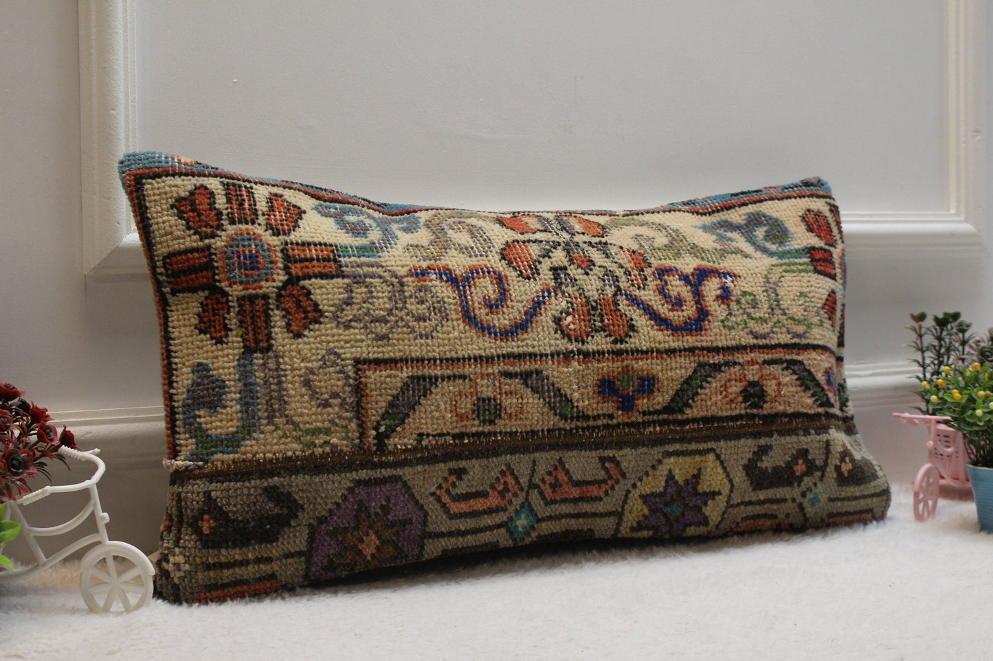 Handmade Kilim Lumbar Pillow Cover: Upcycled Woven Wool, 12x24 inc