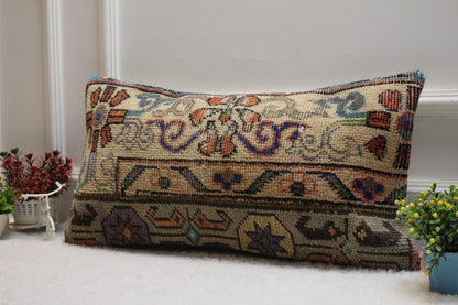 Handmade Kilim Lumbar Pillow Cover: Upcycled Woven Wool, 12x24 inc