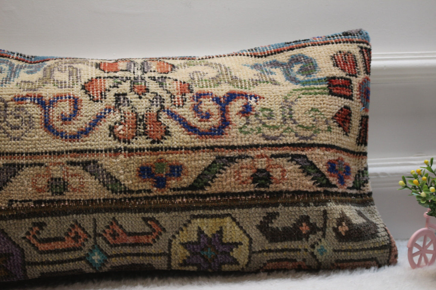 Handmade Kilim Lumbar Pillow Cover: Upcycled Woven Wool, 12x24 inc