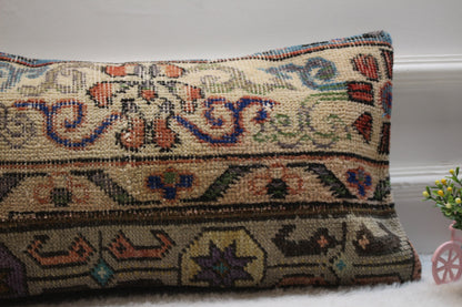 Handmade Kilim Lumbar Pillow Cover: Upcycled Woven Wool, 12x24 inc