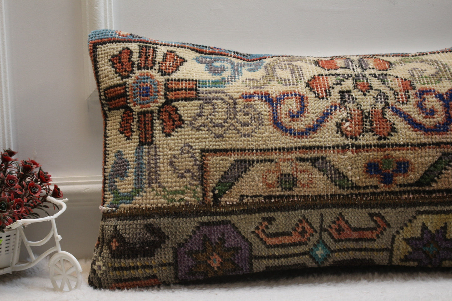 Handmade Kilim Lumbar Pillow Cover: Upcycled Woven Wool, 12x24 inc