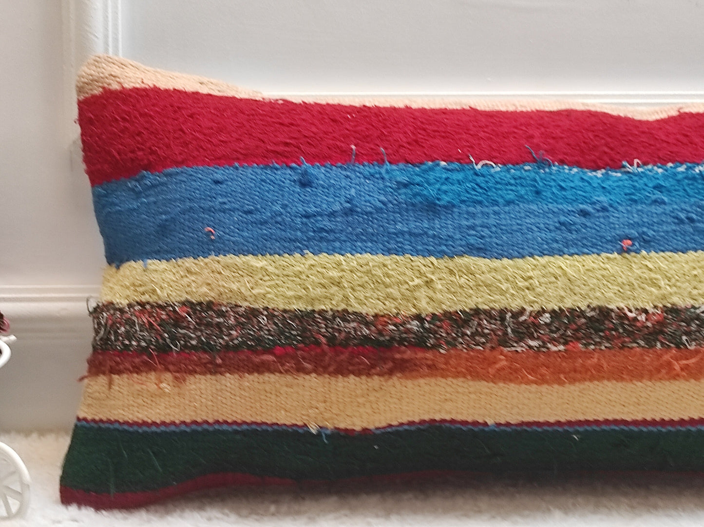 Rainbow Kilim Lumbar Pillow Cover: Upcycled Boho Decor (12x24 in)