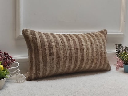 Striped Kilim Lumbar Pillow Cover: Vintage Woven Rug, 12x24 inch
