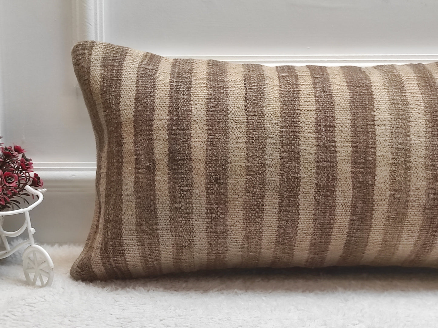 Striped Kilim Lumbar Pillow Cover: Vintage Woven Rug, 12x24 inch