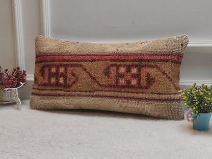 Handmade Turkish Rug Pillow: Vintage Woven Lumbar Cushion (12x24 in)