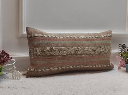 Handmade Kilim Lumbar Pillow Cover: Upcycled Turkish Boho Decor (12x24 inch)