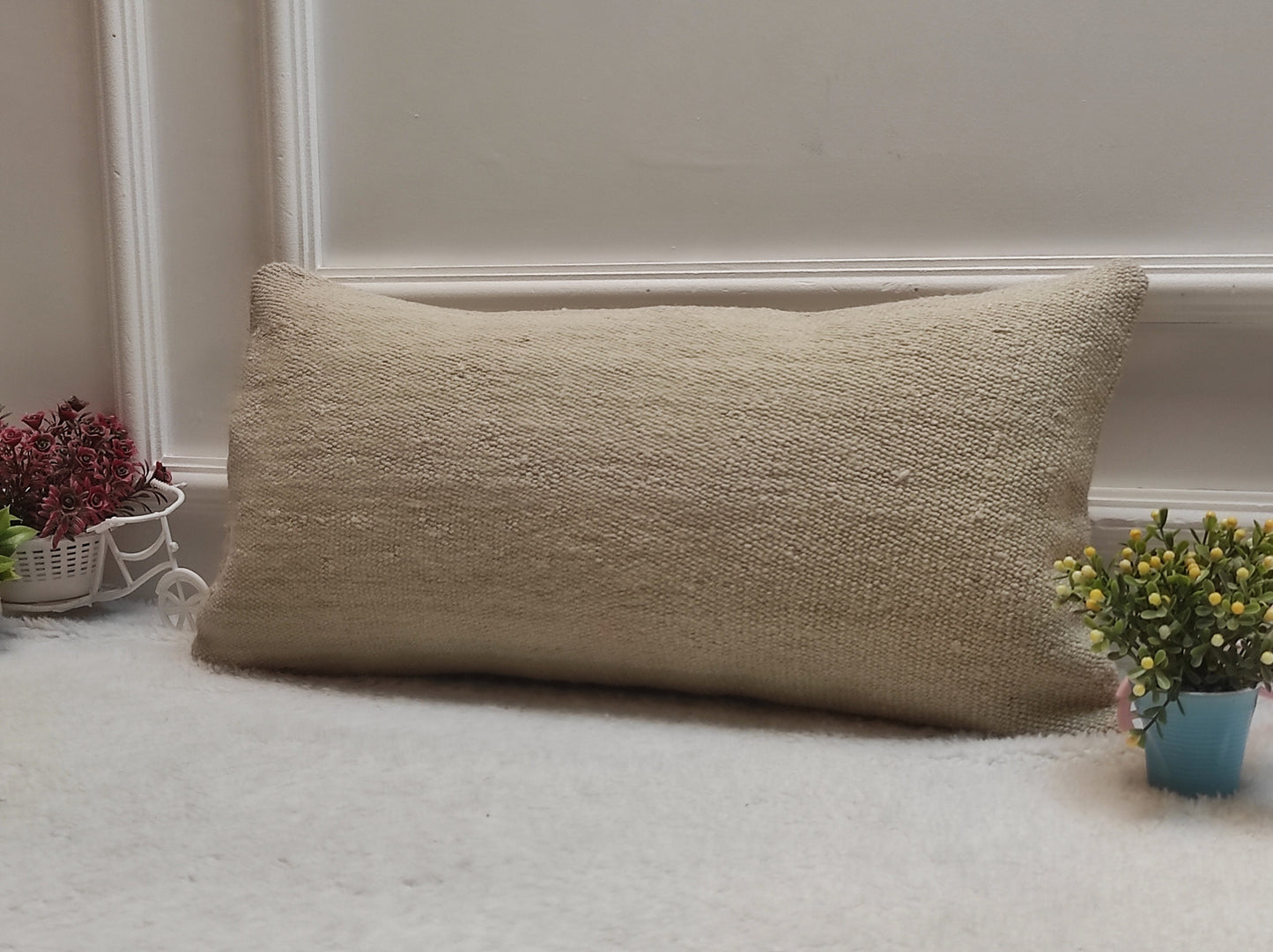 Vintage Kilim Lumbar Pillow Cover: Upcycled Woven Rug, 12x24 inch