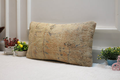 Vintage Turkish Rug Lumbar Pillow Cover: 12x24 Beige Orange Wool Pillow Case