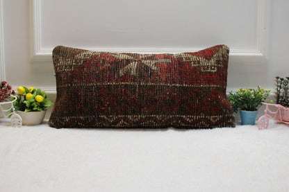 Handmade Turkish Rug Lumbar Pillow Cover: Boho Woven Wool (12x24 in)