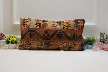 Handmade Turkish Rug Lumbar Pillow Cover: Upcycled Kilim, 12x24 inch