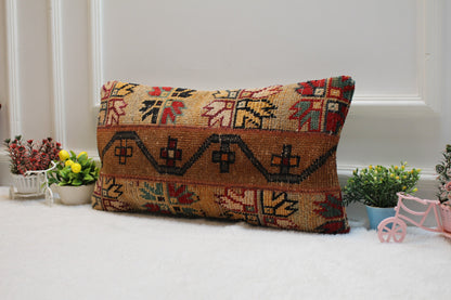 Handmade Turkish Rug Lumbar Pillow Cover: Upcycled Kilim, 12x24 inch