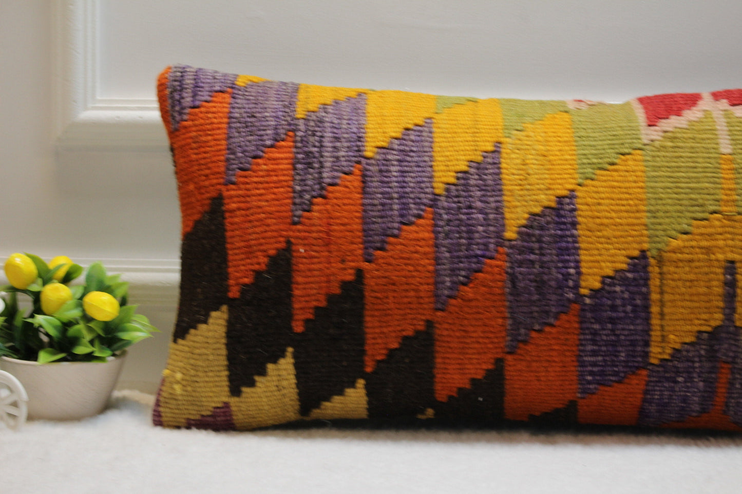 Handmade Kilim Lumbar Pillow Cover: Boho Decor, 12x24 inch