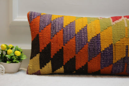 Handmade Kilim Lumbar Pillow Cover: Boho Decor, 12x24 inch