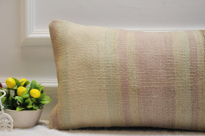 Handmade Kilim Lumbar Pillow Cover: Organic Wool Throw Pillow (12x24 inc)
