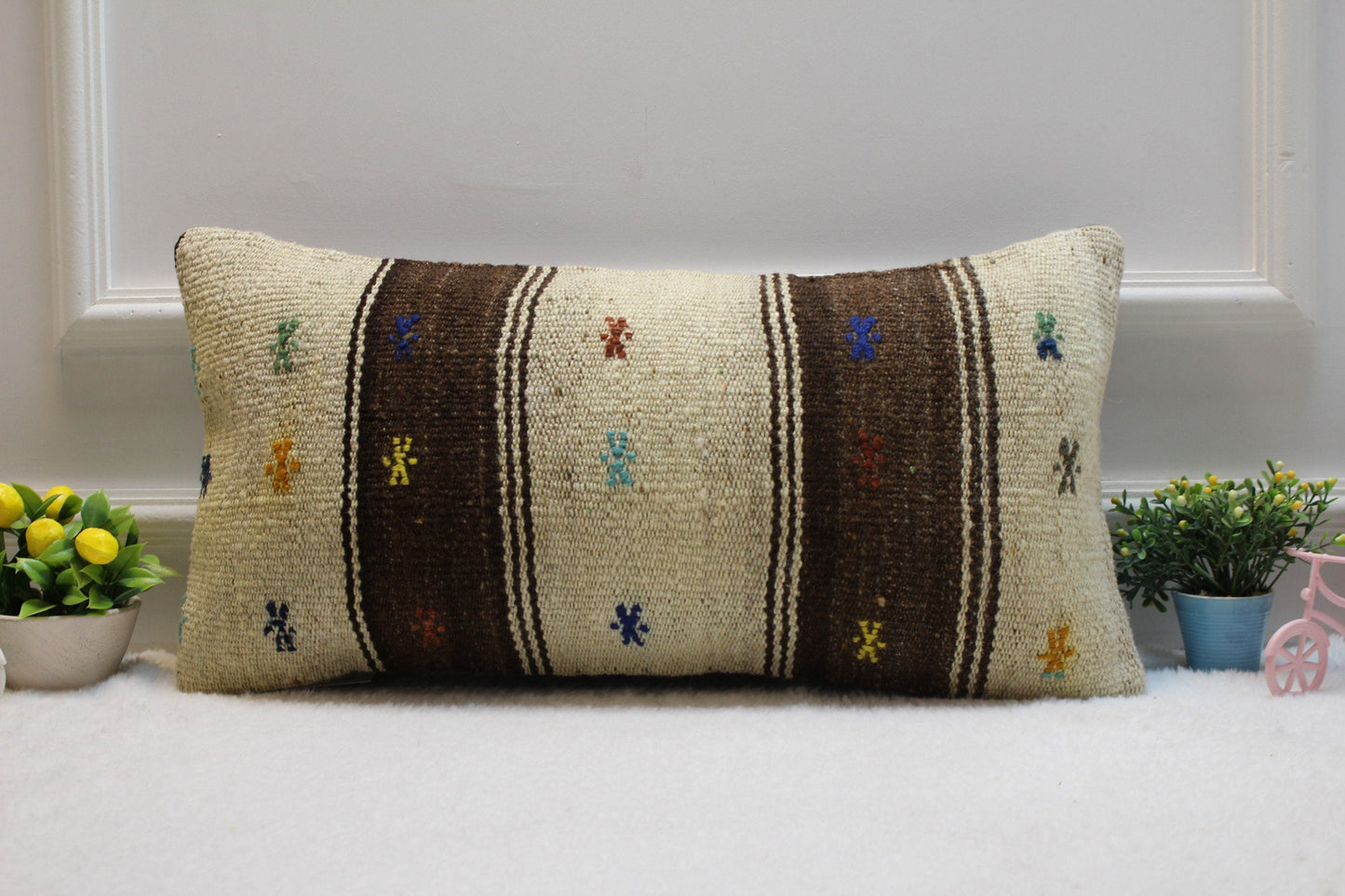 Handmade Kilim Pillow Cover: Upcycled Woven Wool, 12x24 inch