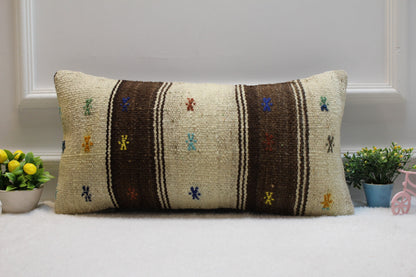Handmade Kilim Pillow Cover: Upcycled Woven Wool, 12x24 inch