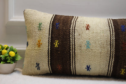 Handmade Kilim Pillow Cover: Upcycled Woven Wool, 12x24 inch