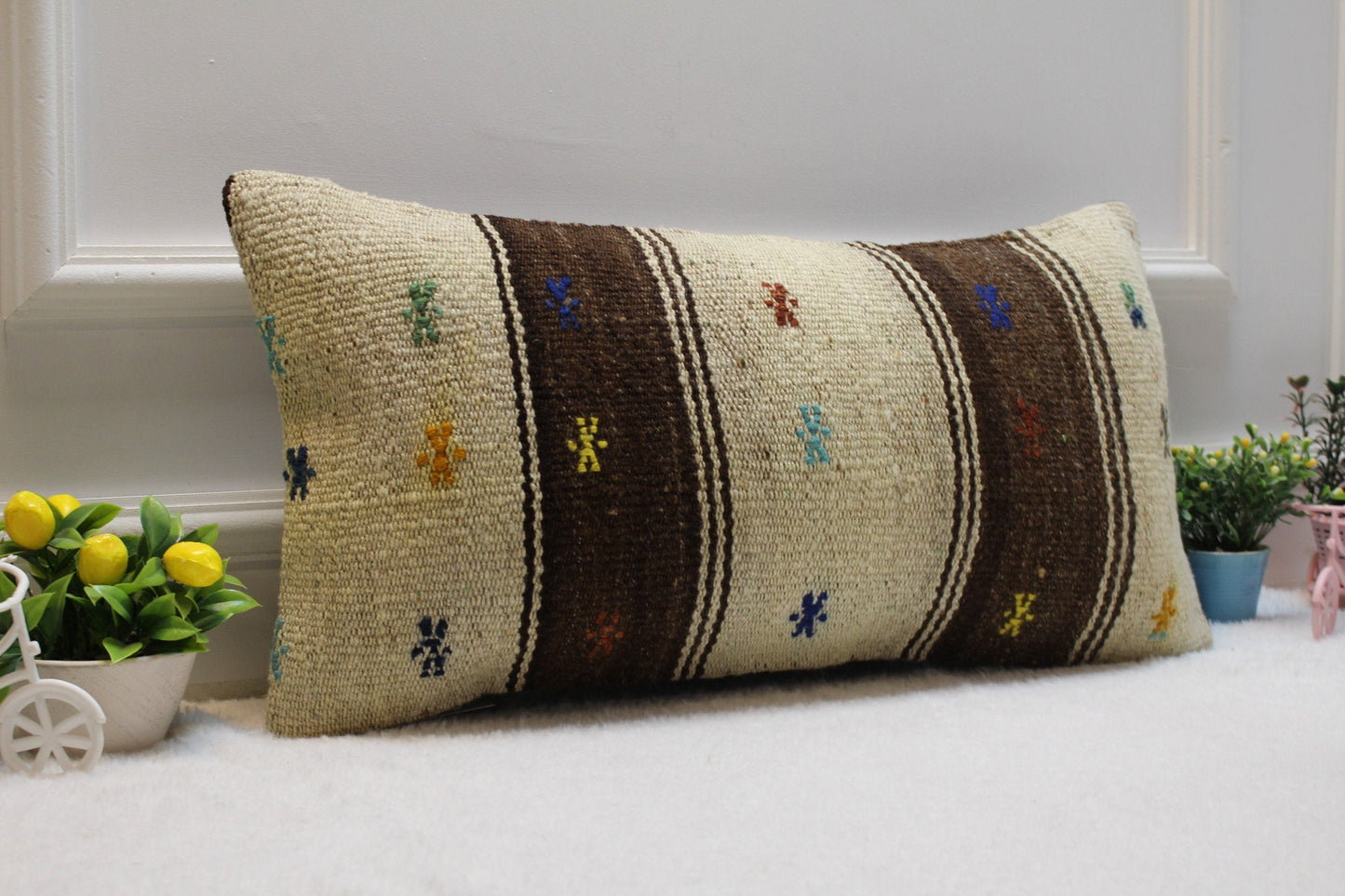 Handmade Kilim Pillow Cover: Upcycled Woven Wool, 12x24 inch