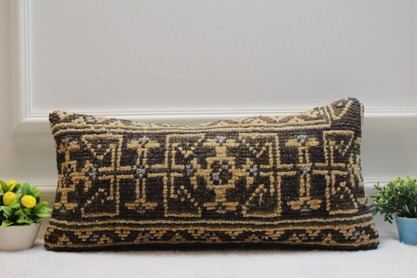 Geometric Kilim Pillow Cover: Upcycled Woven Rug, 12x24 inch