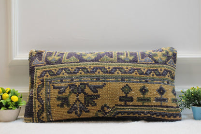 Handmade Turkish Rug Lumbar Pillow Cover: Vintage Wool (12x24 inc)