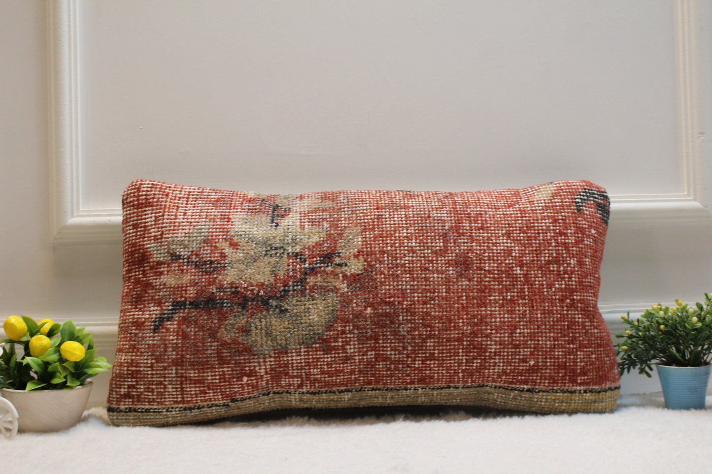 Handmade Turkish Rug Lumbar Pillow Cover: Upcycled Wool, 12x24 inc