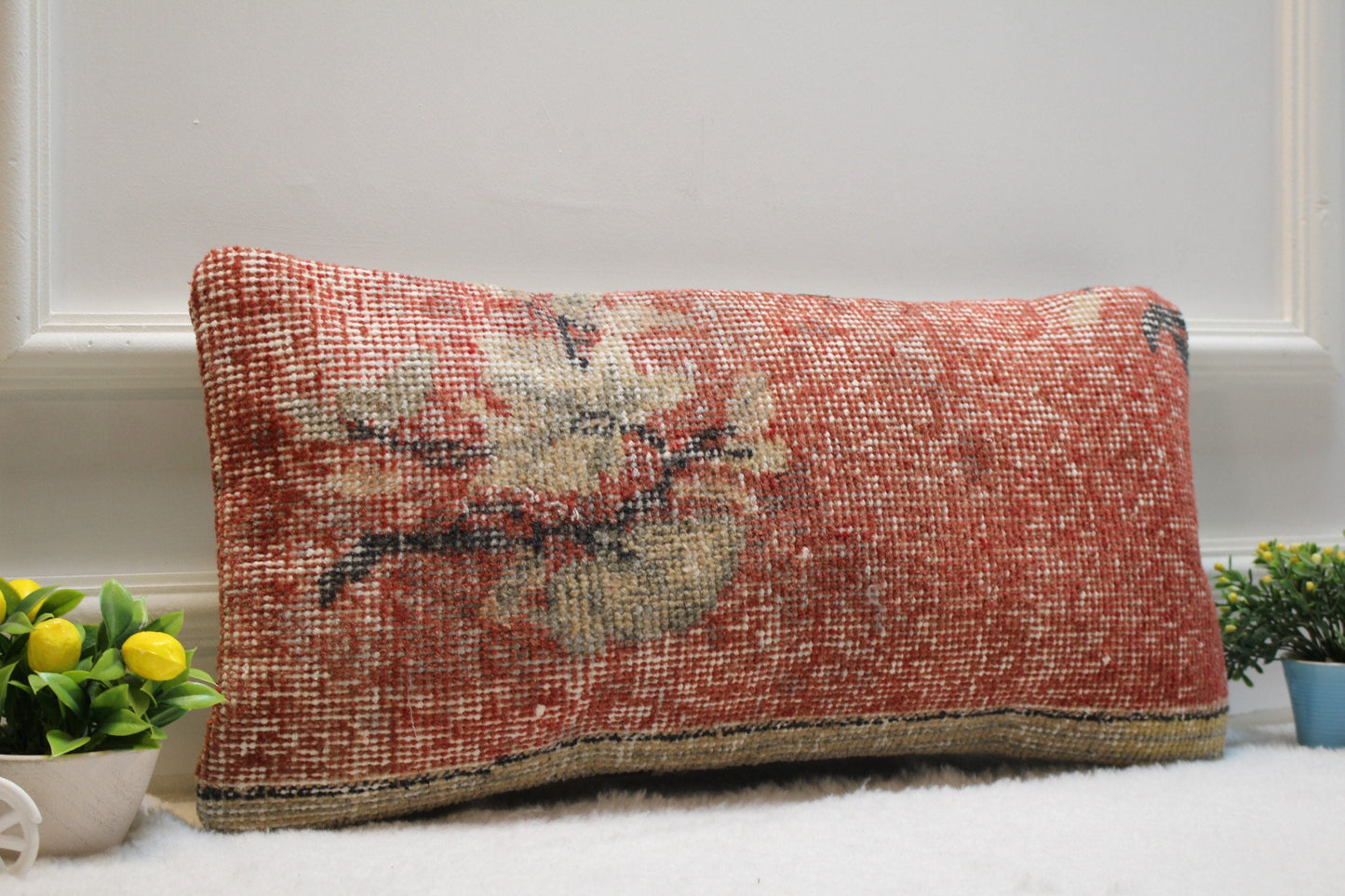 Handmade Turkish Rug Lumbar Pillow Cover: Upcycled Wool, 12x24 inc