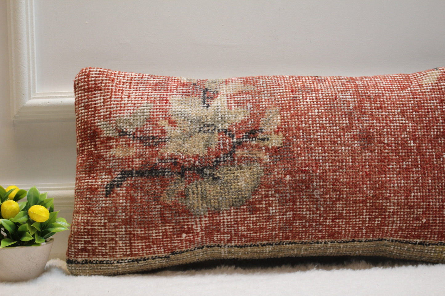 Handmade Turkish Rug Lumbar Pillow Cover: Upcycled Wool, 12x24 inc