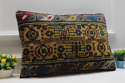 Handmade Lumbar Kilim Pillow Cover: Vintage Turkish Rug, 16x24 inc