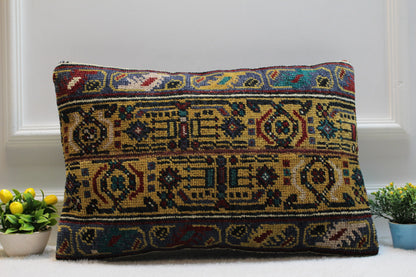 Handmade Lumbar Kilim Pillow Cover: Vintage Turkish Rug, 16x24 inc