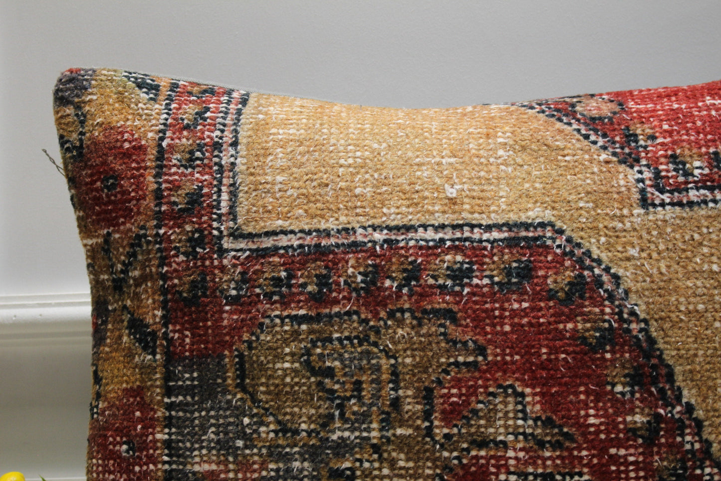 Handmade Turkish Rug Lumbar Pillow: Organic Wool Kilim Pillow Cover (16x24 inc)