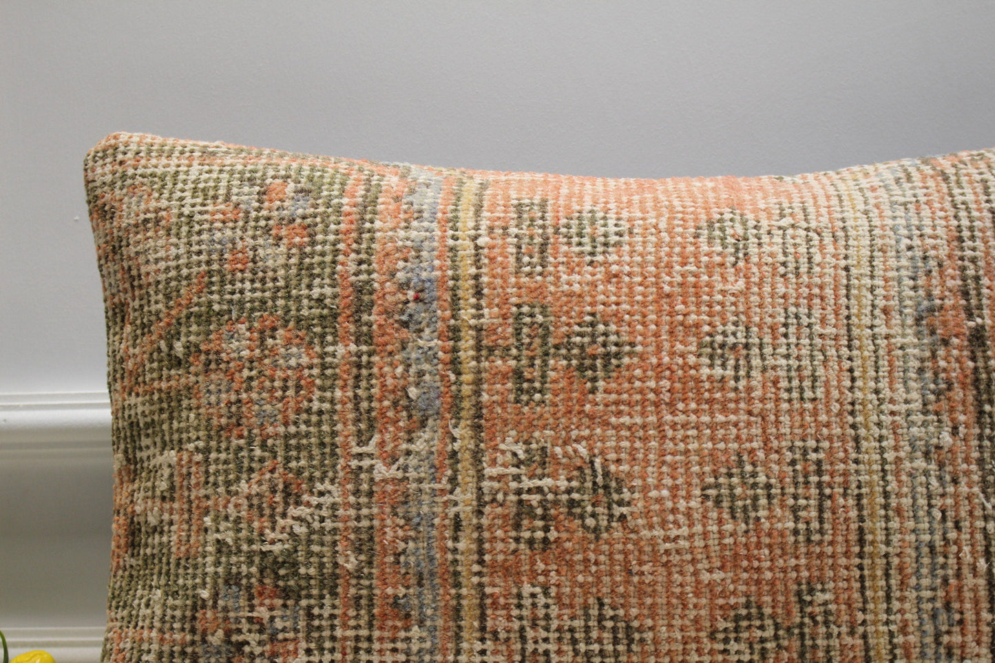 Handmade Kilim Lumbar Pillow Cover: Upcycled Turkish Rug, Orange Beige (16x24 in)