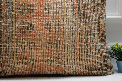 Handmade Kilim Lumbar Pillow Cover: Upcycled Turkish Rug, Orange Beige (16x24 in)