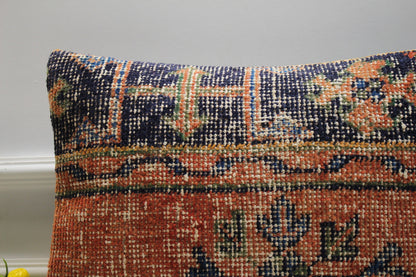 Vintage Turkish Rug Pillow Cover: Handmade Kilim Lumbar Pillow (16x24 inch)