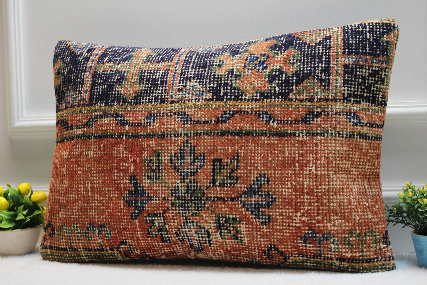 Vintage Turkish Rug Pillow Cover: Handmade Kilim Lumbar Pillow (16x24 inch)