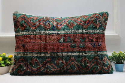 Handmade Turkish Rug Lumbar Pillow Cover: Boho Home Decor (16x24 inch)