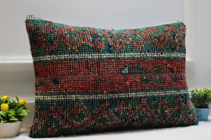 Handmade Turkish Rug Lumbar Pillow Cover: Boho Home Decor (16x24 inch)