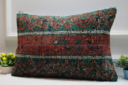 Handmade Turkish Rug Lumbar Pillow Cover: Boho Home Decor (16x24 inch)