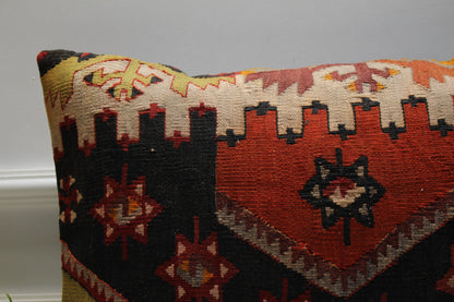 Handmade Kilim Pillow Cover: Upcycled Woven Wool, Boho Decor (16x24 in)