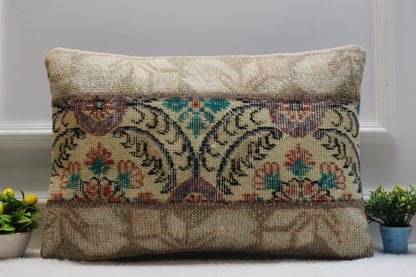 Handmade Turkish Rug Lumbar Pillow Cover: Boho Patchwork (16x24 in)