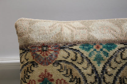 Handmade Turkish Rug Lumbar Pillow Cover: Boho Patchwork (16x24 in)