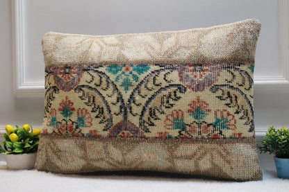 Handmade Turkish Rug Lumbar Pillow Cover: Boho Patchwork (16x24 in)