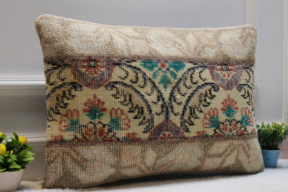 Handmade Turkish Rug Lumbar Pillow Cover: Boho Patchwork (16x24 in)