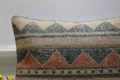 Handmade Turkish Rug Lumbar Pillow: Patchwork Boho Cushion Cover (16x24 in)