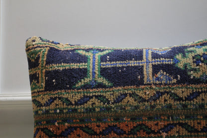16x24 Organic Wool Kilim Pillow Cover: Patchwork Anatolian Design