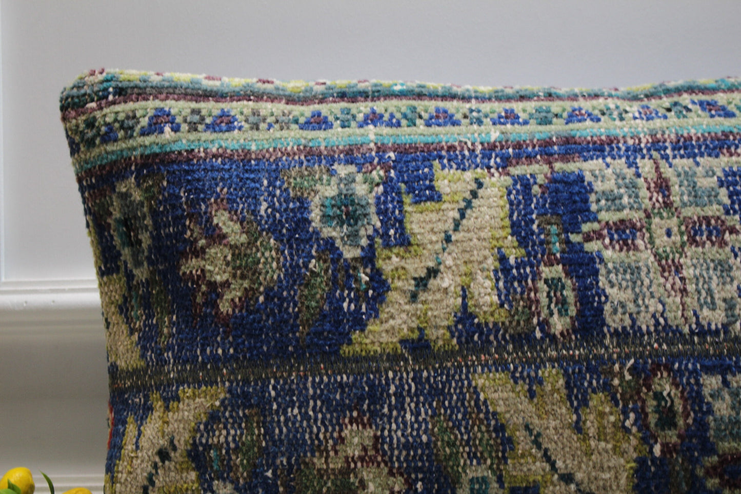 Handmade Kilim Lumbar Pillow Cover: Blue Vintage Rug, 16x24