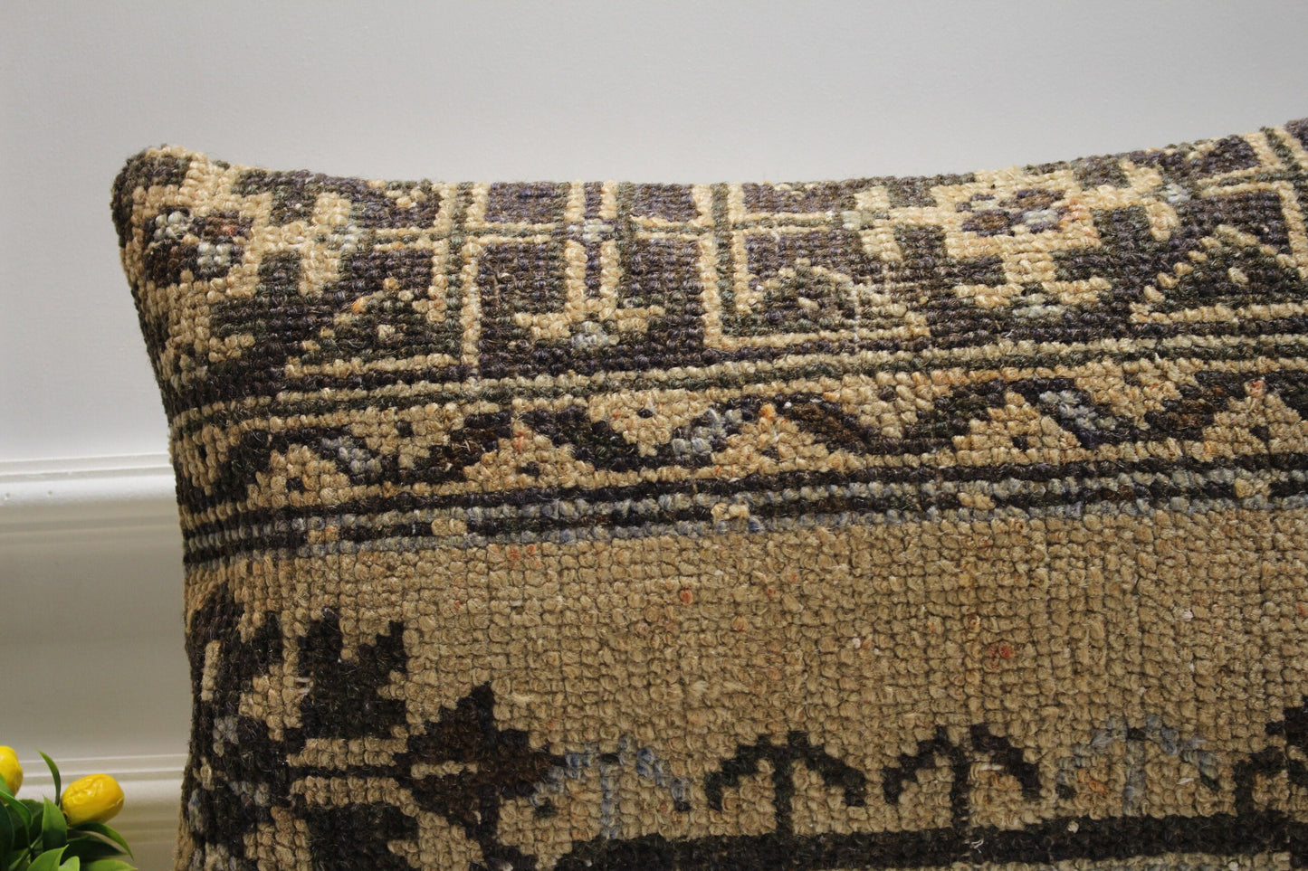 Handmade Kilim Pillow Cover: Upcycled Woven Rug, Brown & Black (16x24 in)
