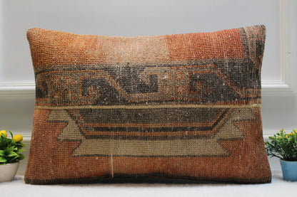Handmade Kilim Lumbar Pillow Cover: Upcycled Woven Wool, 16x24 inc