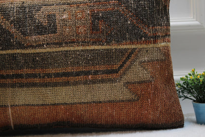 Handmade Kilim Lumbar Pillow Cover: Upcycled Woven Wool, 16x24 inc