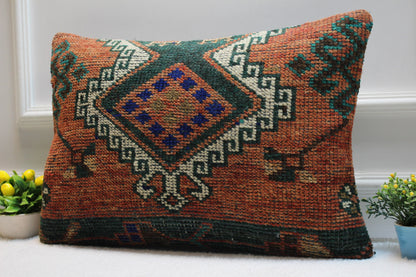 Vintage Turkish Rug Pillow Cover: Handmade Kilim Lumbar Pillow (16x24 in)